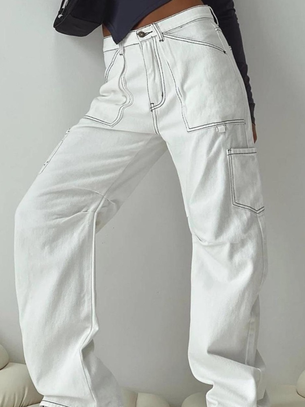 Lioness White Wide Leg Cargo Jeans